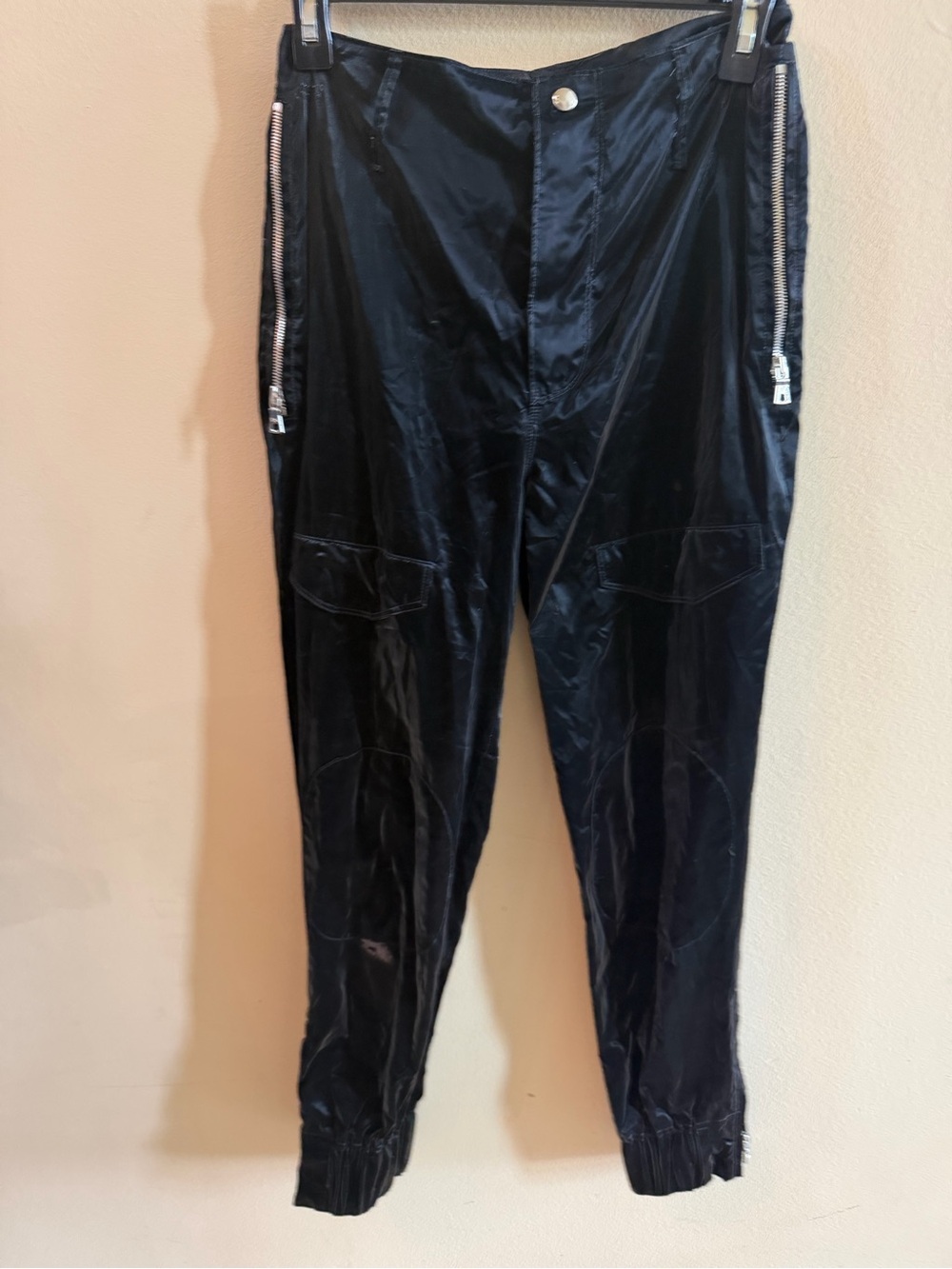 RtA Black Glossy Cargo Joggers with Silver Zips
